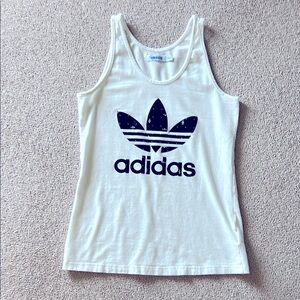 Adidas Vintage 90’s White Tank with Black Classic Trefoil Logo - Size - Small